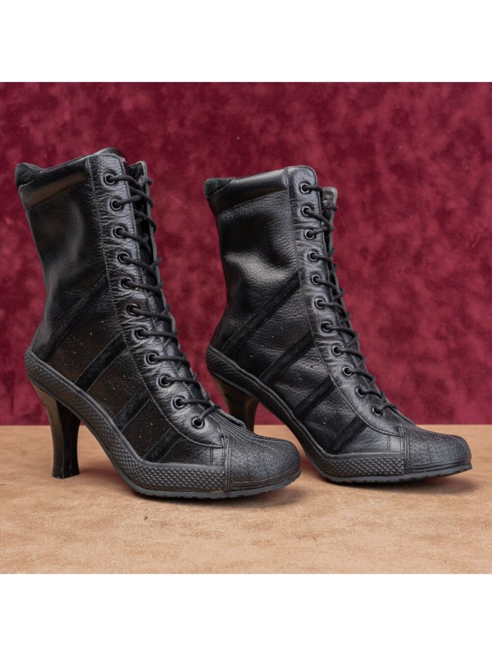 Steve Madden Women Lobo Vintage Y2K Black Leather Fashion Party Heel Boots 8.5